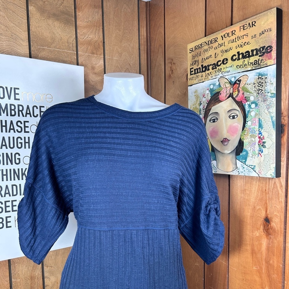 Max Studio Navy Textured Knit Dress Medium Boho Casual Ribbed Tunic NWT MSRP $98 - Picture 10 of 11